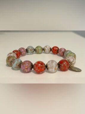 Italian Estate Murano Glass & Gold Vermeil Multicolour Stretch Bracelet - 925
